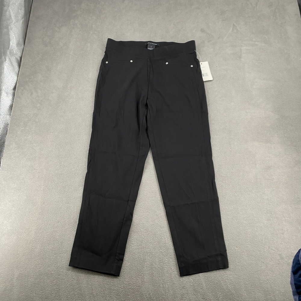 Zac & Rachel Womens Black Pull On Ankle Pants Size 10 Silver Rivet Trim Slim Leg